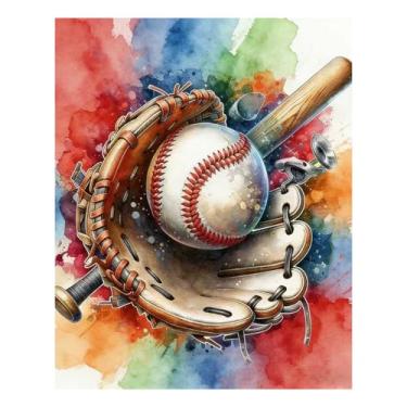 Imagem de Reivworl Kit de pintura de beisebol por números para adultos iniciantes, 40,6 cm L x 20 C tinta de beisebol por número para adultos, kits de pintura acrílica com tela para presentes e decoração de