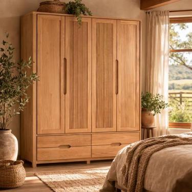 Imagem de Guarda Roupa 4 Portas/Gavetas Madeira Maciça Natural Marrom - La Casa 