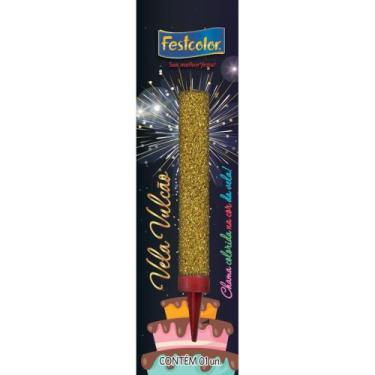 Imagem de Vela para Aniversário Vulcão Ouro - Embalagem com 25 Pacotes - Festcol
