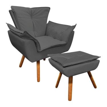 Imagem de Kit Poltrona Opala com Puff Pés Palito Castanho D´rossi