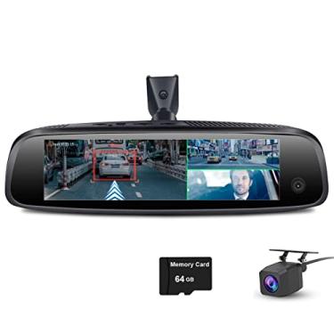 Imagem de Espelho Retrovisor Da Câmera Do Traço Do Carro, Com Lente De Câmeras 3Canais, Câmera Interna E Traseira Frontal, 3 Canais Para Táxi, GPS Navi Bluetooth Wifi, Monitoramento Remoto, Android FHD 1080P (cartão de 64 GB incluído)