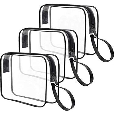 Imagem de CGBE Necessaire transparente com alça para viagem, organizador de maquiagem, bolsa para mulheres, bolsa de higiene para homens, bolsa de cosméticos com zíper para viagem, viagem de negócios, casa, organização, 3 peças, preta