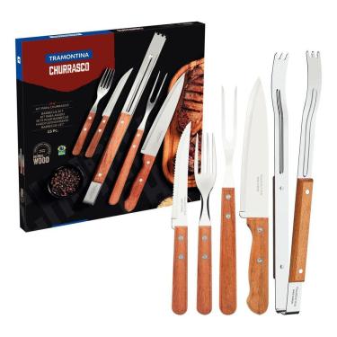 Imagem de Kit Para Churrasco Tramontina 15 Pçs Aço Inox Cabo Madeira