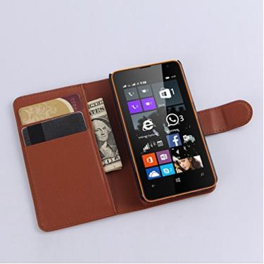 Imagem de Capa carteira Microsoft Lumia 430, carteira flip de couro PU premium com compartimento para cartão, suporte e fecho magnético [capa interior à prova de choque de TPU] Compatível com Microsoft Lumia