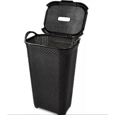 Imagem de Cesto Para Roupas Roupeiro Organizador Rattan Vime 50 Litros Cor Preto