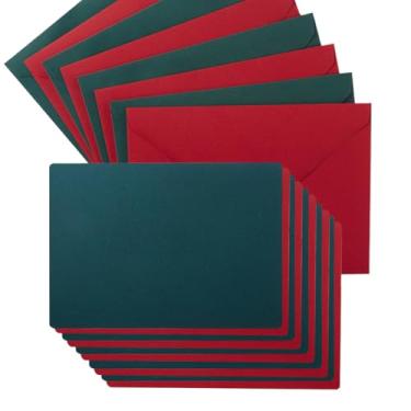 Imagem de Envelopes coloridos A7 e cartões em branco, 24 peças, envelopes A7 e 24 peças, 12 x 17 cm, cartões planos coloridos para casamentos, convites, aniversário, chá de bebê (Natal verde/vermelho)