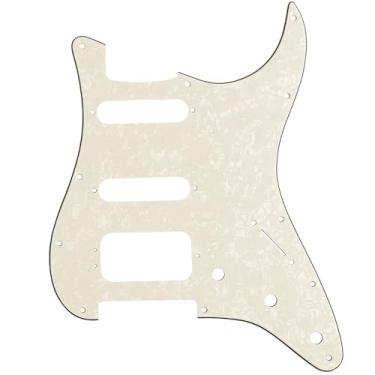 Imagem de Musiclily Pro 11 Furos Canto Redondo Escudo Guitarra HSS Strato Pickguard para Stratocaster EUA/Mexicana com 3 Parafusos para Montagem de Humbucker Captadores Abertos,4 Camadas Pergaminho Perolado
