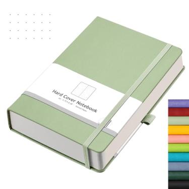 Imagem de AHGXG Caderno pontilhado com 320 páginas numeradas, caderno A5 grosso, papel pontilhado de 100 g/m², capa dura de couro, bolso interno, 14 cm × 21 cm - verde claro