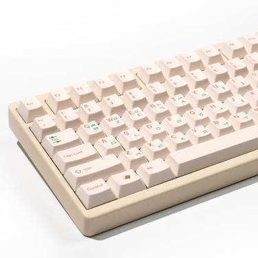 Imagem de mintcaps Teclas com 144 teclas de sublimação de tinta PBT bege com perfil cereja coreana para teclado mecânico 65% 70% 75% 100% Gateron Cherry Mx Switches