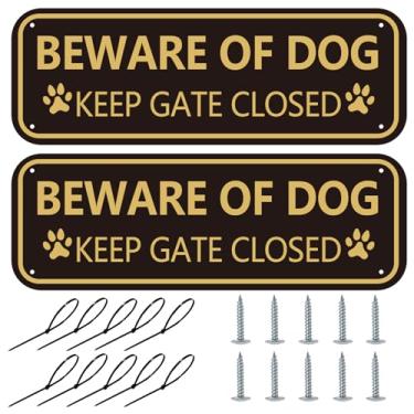 Imagem de XIAOKAIYAN Beware of Dog, 2 unidades, placa Keep Gate Closed para cães no quintal, placa de alumínio livre de ferrugem, placa de aviso de cachorro para porta de portão de cerca (25 x 8 cm, pacote com
