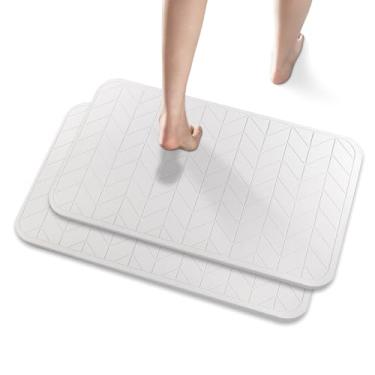 Imagem de JUERLEN Pacote com 2 tapetes de chuveiro de terra de diatomáceas, tapete de banho de pedra, tapete de banho rígido antiderrapante super absorvente de secagem rápida para piso de chuveiro, 61 x 40 cm,