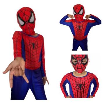Imagem de Fantasia Homem-Aranha Infantil Longa Com Enchimento Duas Mascaras - fg
