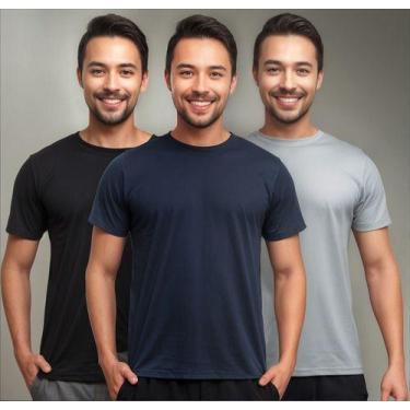 Imagem de Kit 3 Camisas Básicas Masculina Dry Fit Lisa Tradicional - MC Digital,