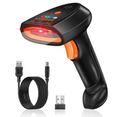 Imagem de KUIIYER Scanner de código de barras Bluetooth, scanner de código de barras sem fio 2D QR 1D com exibição de luzes LED e voz AI, leitor de código de barras portátil Plug & Play para iPhone, Android,