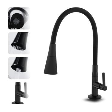 Imagem de Torneira Gourmet para Bancada Cozinha, Flexível, Base Metálica, 2 Jatos, Preta MZcell