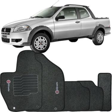 Imagem de Jogo de Tapete Automotivo Carpete Fiat Strada Cabine Dupla 2007 à 2012 Soft Logo Bordado Grafite