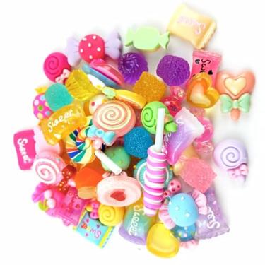 Imagem de Heyiwell 50 peças de pingentes de geleca de resina mista, pingentes de contas lisas kawaii doces para artesanato faça você mesmo, laços de cabelo, capa de telefone de enfeite para scrapbooking