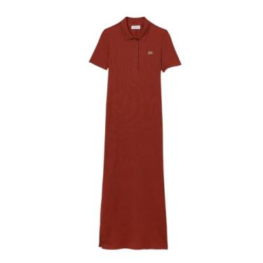 Imagem de Lacoste Vestido polo feminino longo de algodão canelado, Tijolo, 38