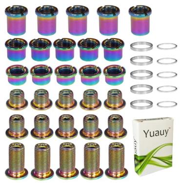 Imagem de Yuauy 5 peças para cada peça de parafusos de anel de corrente simples/duplos/triplos parafusos de disco porcas de pedaleira coloridas + 10 arruelas adequadas para bicicleta de estrada mountain bike