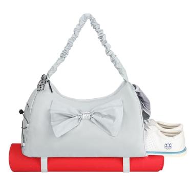 Imagem de LARIPOP Bolsa de ginástica para mulheres, bolsa para tapete de ioga, bolsa feminina de viagem com compartimento para sapatos, bolsas dobráveis à prova d'água,, Cinza