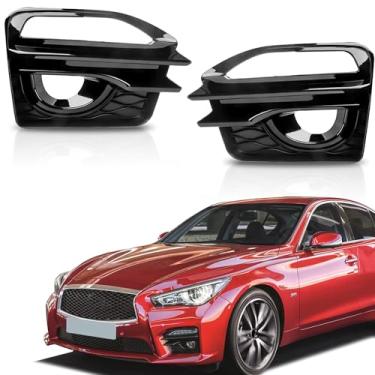 Imagem de PartsFlow Para 2014 2015 2016 2017 Infiniti Q50 Sport Front Black Pair Capa de farol de neblina lado esquerdo e direito LH e RH
