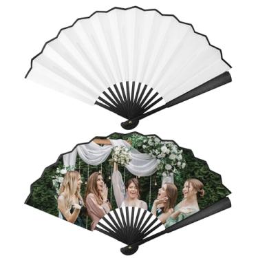 Imagem de Framendino, Pacote com 2 ventiladores de mão dobráveis por sublimação para transferência de calor, ventiladores portáteis dobráveis para festa de casamento, desempenho de 20 cm
