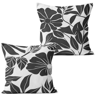 Imagem de QGFM Capas de almofada florais abstratas modernas 45,7 x 45,7 cm, decoração floral moderna preta e branca para decoração de quarto, conjunto de 2