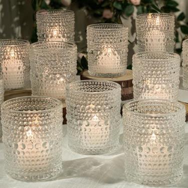 Imagem de Pacote com 6 castiçais votivos grandes, 6,88 cm x 9 cm, suporte de vela transparente para chá de cera DIY para votivas, velas de chá e pilares, castiçais de vidro para mesa de centro de mesa de