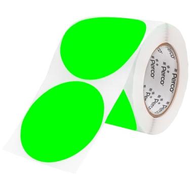 Imagem de Perco Etiquetas adesivas redondas verdes fluorescentes de 10 cm com perfuração fácil de descascar - 400 etiquetas por rolo - forte aderência, cores vibrantes para organização, artesanato e muito mais