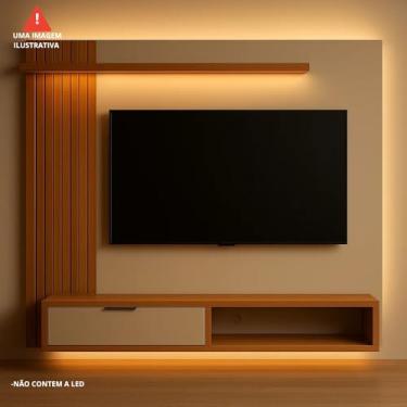 Imagem de Painel Suspenso para TV Peternella Berlim, Compatível com TVs de 32" a 70", MDF, Natural e Branco
