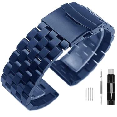 Imagem de SINAIKE Pulseiras de relógio de aço inoxidável sólido para homens e mulheres 18/20/22/24/26 mm pulseira de relógio de implantação com trava dupla fivela de implantação preta, prata, azul dourado, 24mm