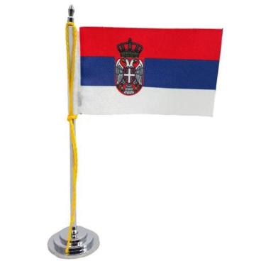 Imagem de Mini Bandeira de Mesa da Sérvia 15 cm Poliéster - SP Bandeiras 