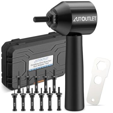 Imagem de AUTOUTLET Kit De Ferramentas Adaptadoras Para Porcas Rebitadas, Furadeira Elétrica Sem Fio Com 5 Mandris M3-M8 E 6 Imperiais, Tamanhos 6-32, 8-32, 10-24, 1/4-20, 5/16-18, 10-32