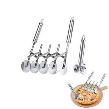 Imagem de Cortador de massa de 5 rodas, roda de cortador de massa multifuncional de 2 peças com alça para assar, cortar pizza, divisão de biscoitos, cortador de massa multifuncional