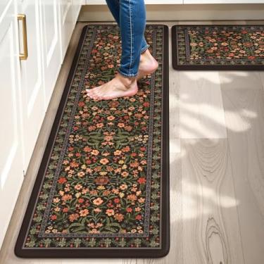 Imagem de Collive Tapetes de cozinha 2 peças, tapete acolchoado antifadiga para piso antiderrapante impermeável tapetes de cozinha, preto confortável tapete de mesa para escritório, pia, lavanderia, 43 x 76 cm