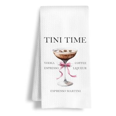 Imagem de HSIASHENG Espresso Martini Presentes Toalhas de cozinha, presentes para amantes de coquetéis, toalhas de chá, toalha de mão decorativa Coquette Pink Bow Espresso Martini para carrinho de bar de