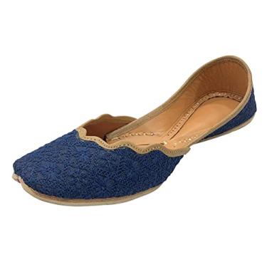 Imagem de Stop n Style Tênis feminino étnico indiano azul Punjabi Jutti, Azul, 39
