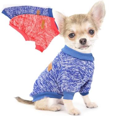 Imagem de 2 peças de suéteres de cachorro para cães pequenos, roupas femininas de lã de inverno para filhotes, roupas quentes para Yorkie, chihuahua, buldogue, dachshund, pug