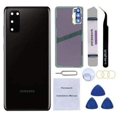 Imagem de Perzework Substituição de vidro traseiro OEM para Samsung Galaxy S20 6,2 polegadas com kit de ferramentas de reparo e adesivo pré-instalado (preto cósmico)