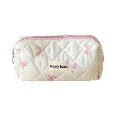 Imagem de Bolsa De Maquiagem Feminina Grande Capacidade Com Estampa De Laço, Est