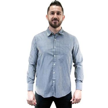 Imagem de Camisa Social Masculina Listrada Manga Longa Camisaria Colombo Preto, 