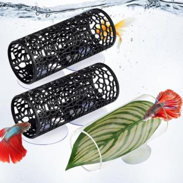 Imagem de 3 peças de acessórios para aquários de peixes Betta preto túnel Betta Túnel para Peixes de Rede Oca Caverna Decoração de Aquário para Pequenos Animais Aquáticos com Ventosas Camarão Répteis Guppies