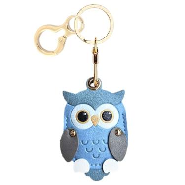 Imagem de Capa de couro compatível com AirTag, linda capa protetora com chaveiro, rastreador GPS antiarranhões para chaves, bolsa, animais de estimação, mochila (azul coruja)