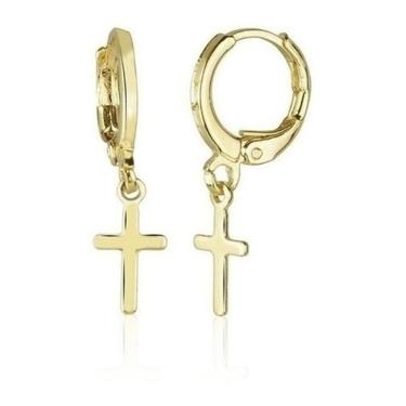 Imagem de Brinco Argola com Cruz 22mm Semi Joia - Par