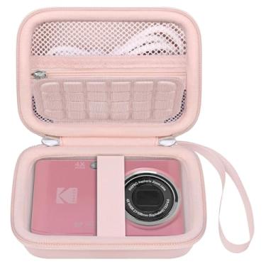 Imagem de Elonbo Estojo De Transporte Para Câmera Digital Kodak Pixpro Fz55 / Fz53 Fz45 Fz43 16Mp, Bolsa Viagem Armazenamento Vlogs, Malha Baterias, Cabo, Cartão Memória, Leitor Cartão, Rosa