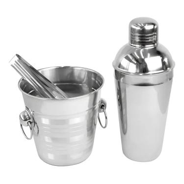 Imagem de Kit Conjunto Bar 3 Peças Coqueteleira Balde Pegador Inox