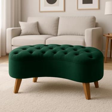 Imagem de Puff Feijão Estofado em Veludo – Banqueta Decorativa Moderna p/Sala, Quarto ou Closet – Design Curvo Sofisticado e Confortável(Verde Musgo)