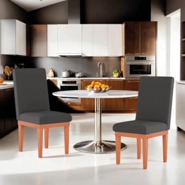 Imagem de Kit 2 Cadeiras de Jantar Estofadas com Base em Madeira Reforçada – Conforto e Estilo para Sala de Jantar ou Cozinha (Cinza Escuro)
