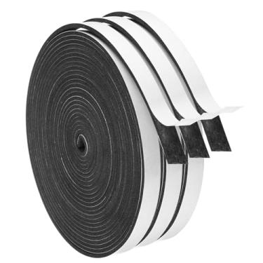 Imagem de Vedação de porta de decapagem climática, 3 rolos de fita de espuma de vedação de 5 m, tira de um lado para isolamento de porta de janela, preta (3/8 polegadas x 3/32 polegadas x 16 pés)