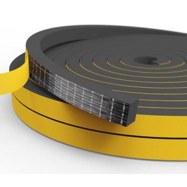 Imagem de Excluidor de rascunho para janelas de portas, 1/5.1 cm x 3/20.3 cm x 13 m, fita de espuma autoadesiva, tira de vedação contra clima, para lacuna preta